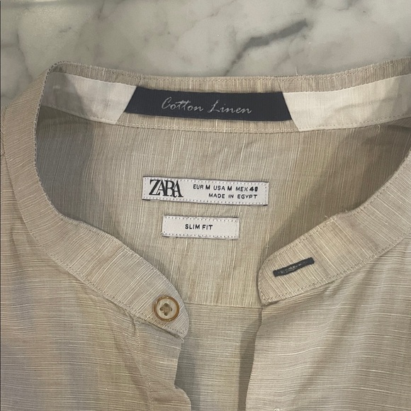 Zara Men's Light Tan Cotton Linen Shirt - Picture 6 of 8
